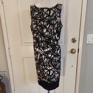 AB Studio Black and White Swirl Midi Dress